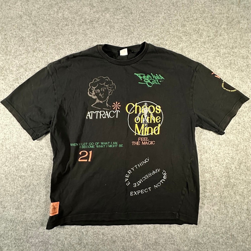Bershka Graphic T Shirt Mens Medium Black Oversize Fit Chaos of the Mind